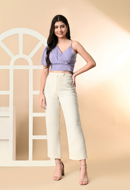 Casual One Shoulder Sleeves Checkered Women Pink, White Top