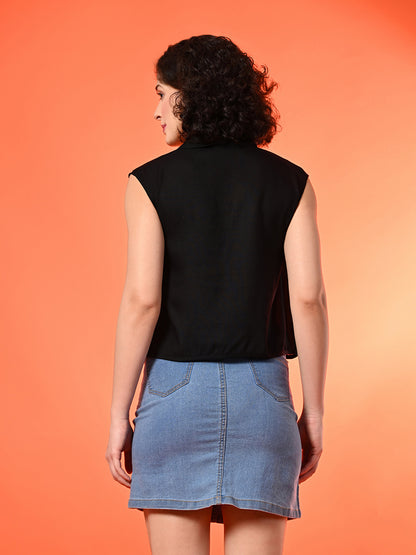 Casual Sleeveless Solid Women Black Top