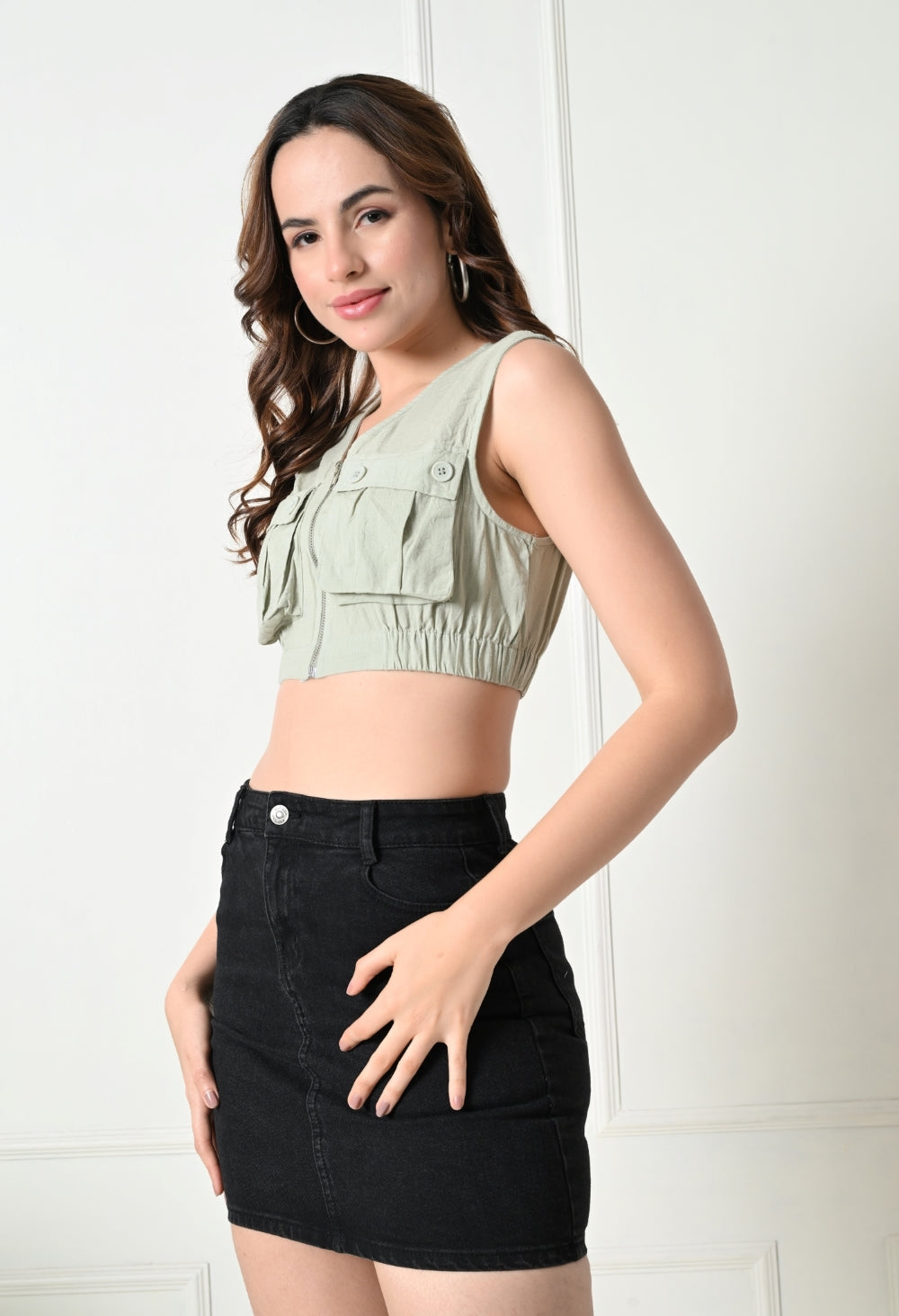 Casual Sleeveless Solid Women Light Green Top