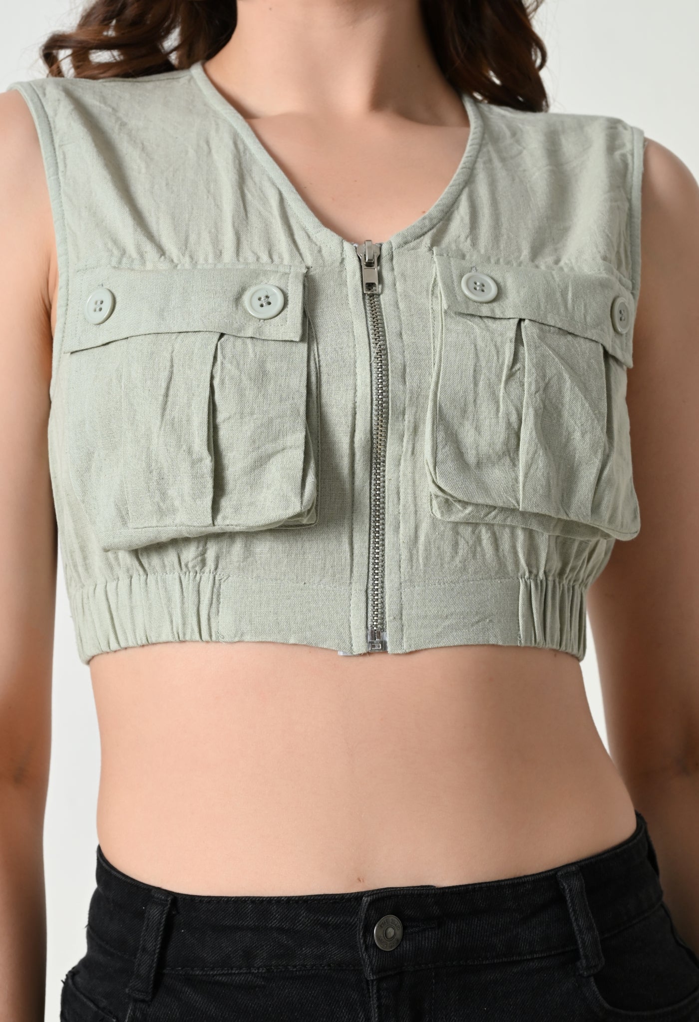 Casual Sleeveless Solid Women Light Green Top