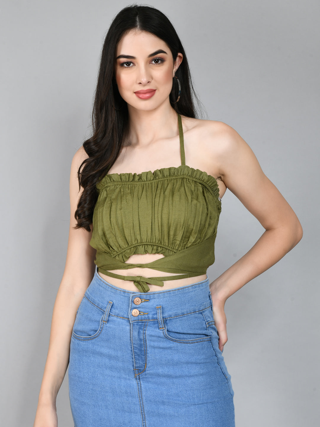 Casual Shoulder Straps Solid Women Dark Green Top