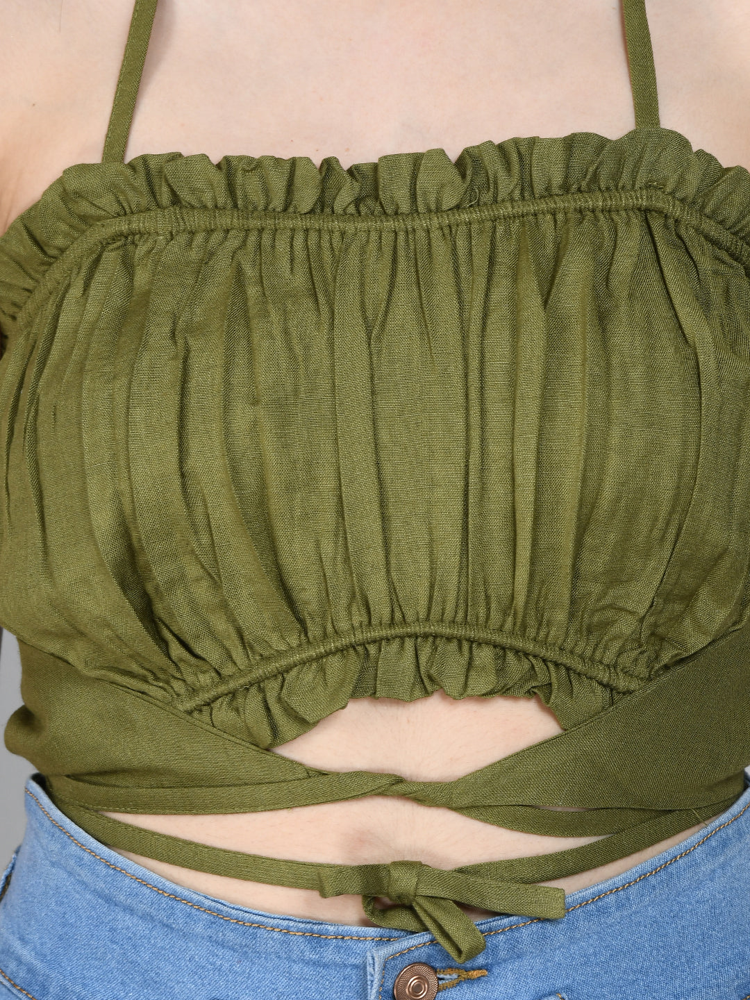 Casual Shoulder Straps Solid Women Dark Green Top