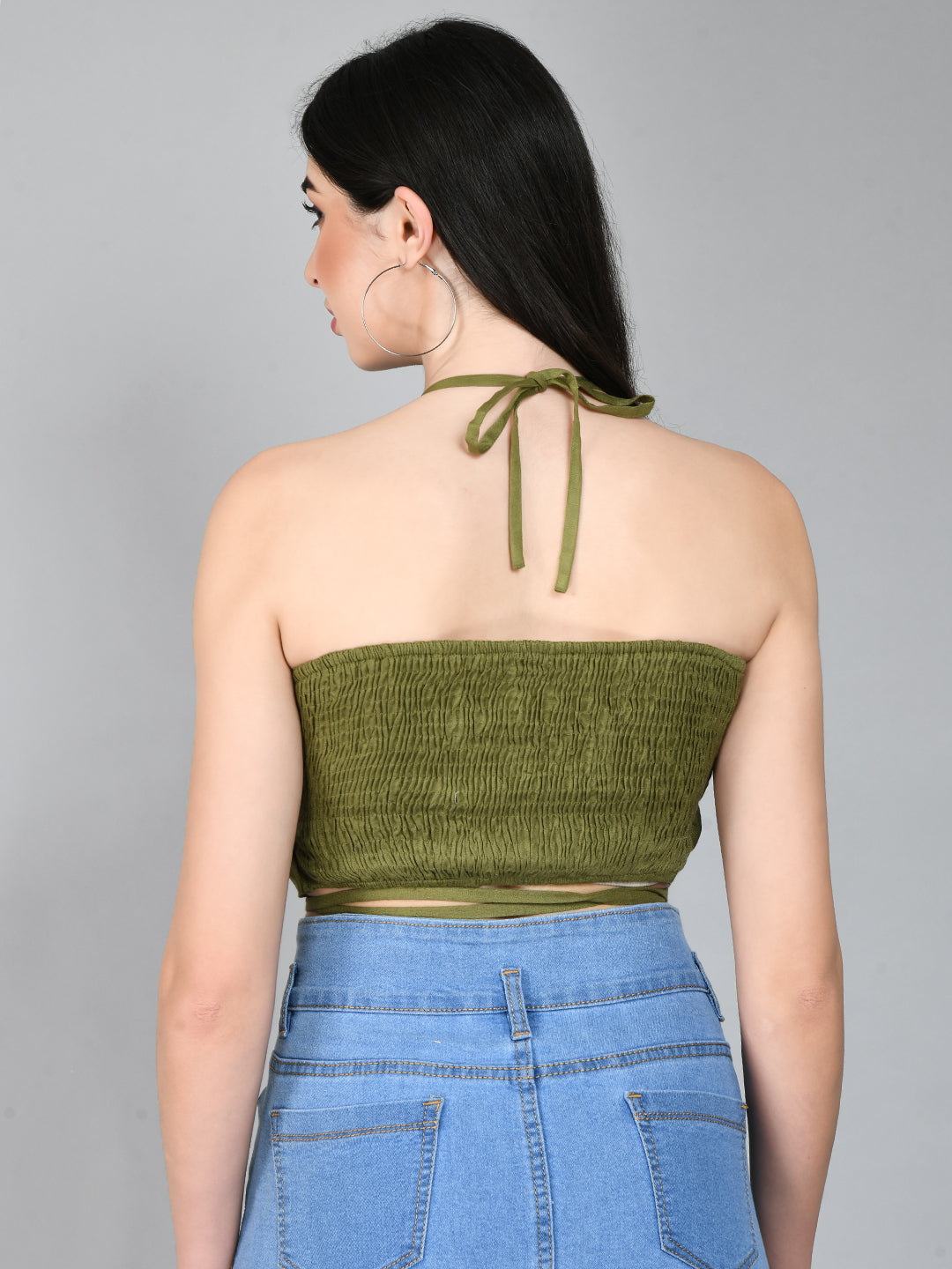 Casual Shoulder Straps Solid Women Dark Green Top