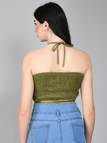 Casual Shoulder Straps Solid Women Dark Green Top