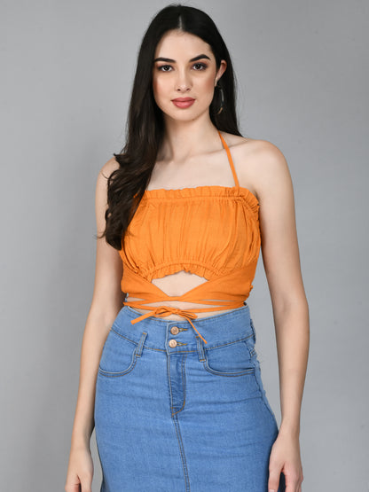 Casual Shoulder Straps Solid Women Orange Top