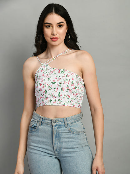 Casual Noodle Straps Printed Women White, Green, Red Top