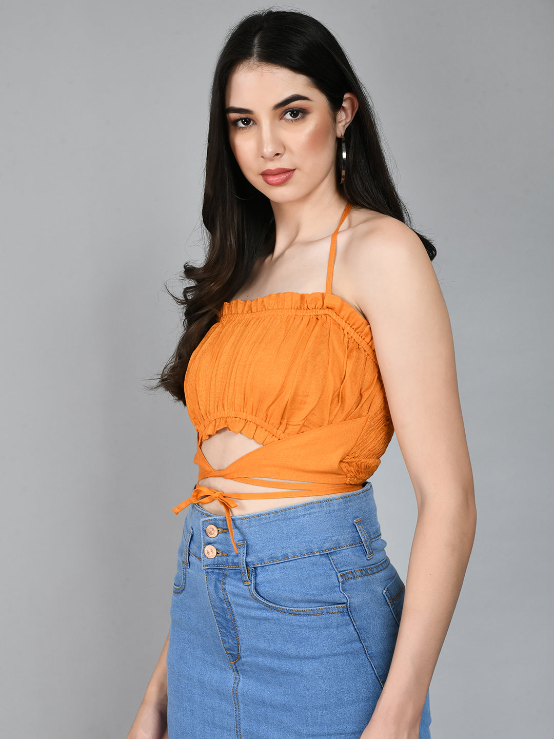 Casual Shoulder Straps Solid Women Orange Top