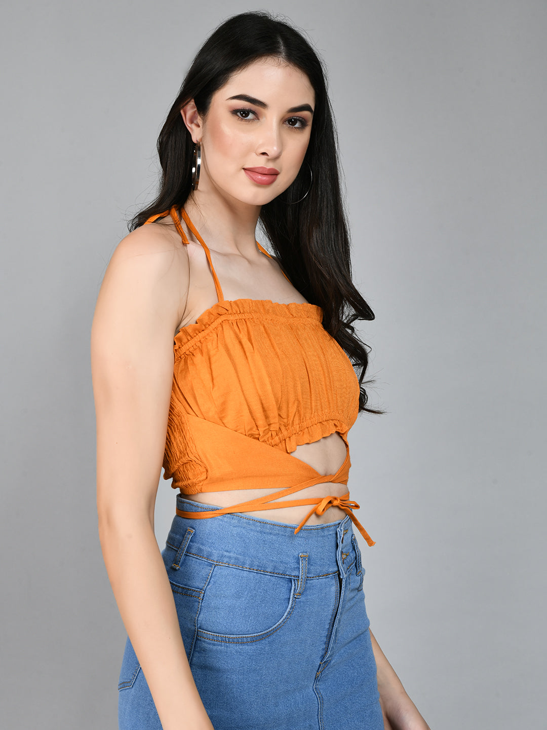 Casual Shoulder Straps Solid Women Orange Top