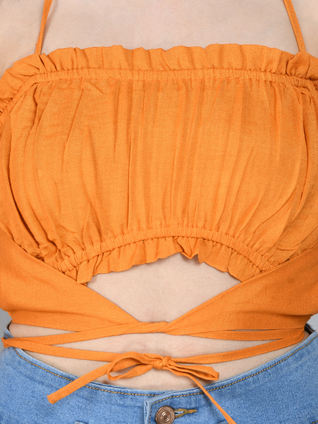 Casual Shoulder Straps Solid Women Orange Top