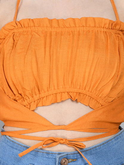 Casual Shoulder Straps Solid Women Orange Top