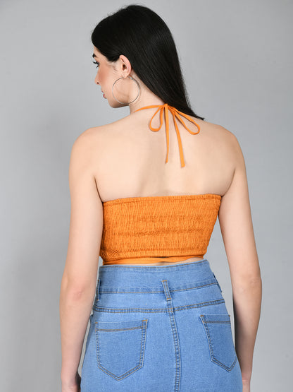 Casual Shoulder Straps Solid Women Orange Top