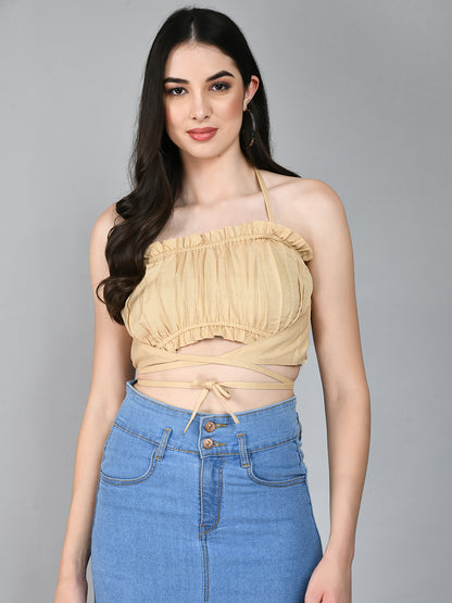 Casual Shoulder Straps Solid Women Beige Top