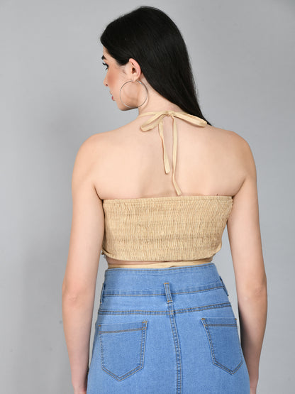 Casual Shoulder Straps Solid Women Beige Top
