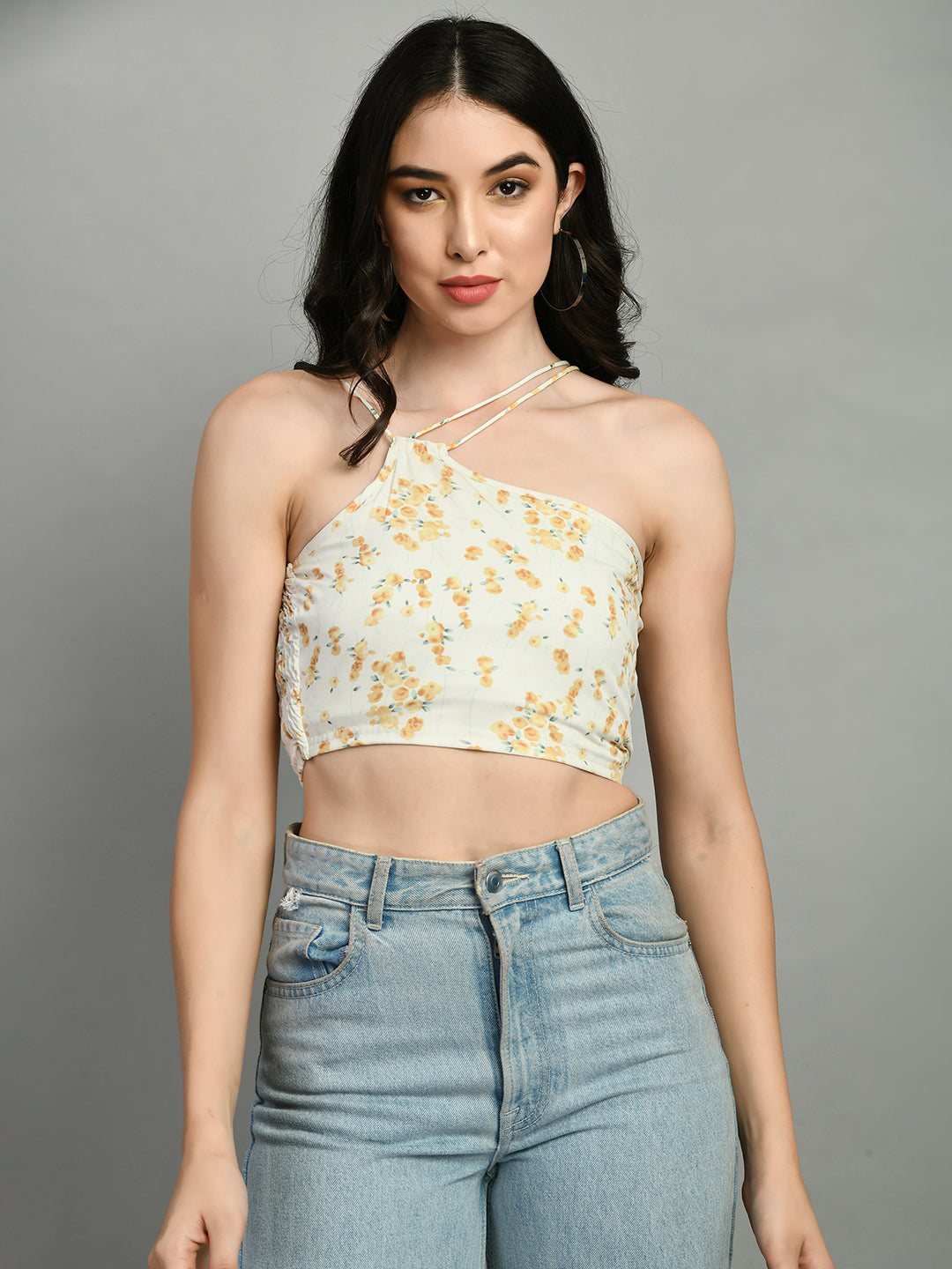 Casual Noodle Straps Printed Women Yellow, Dark Green, White Top