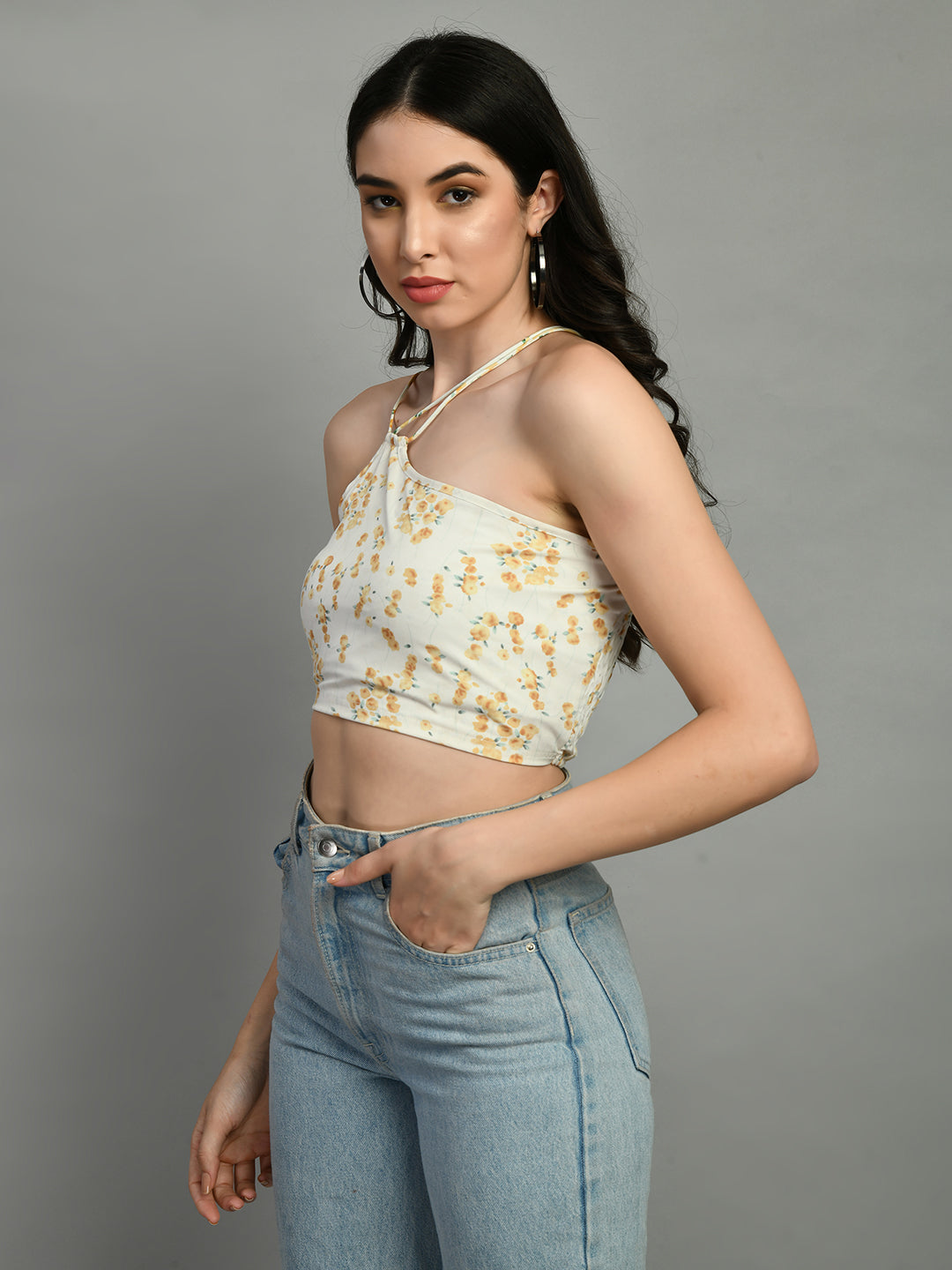 Casual Noodle Straps Printed Women Yellow, Dark Green, White Top