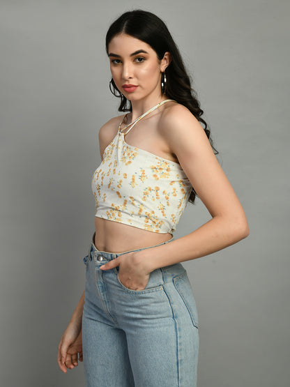 Casual Noodle Straps Printed Women Yellow, Dark Green, White Top