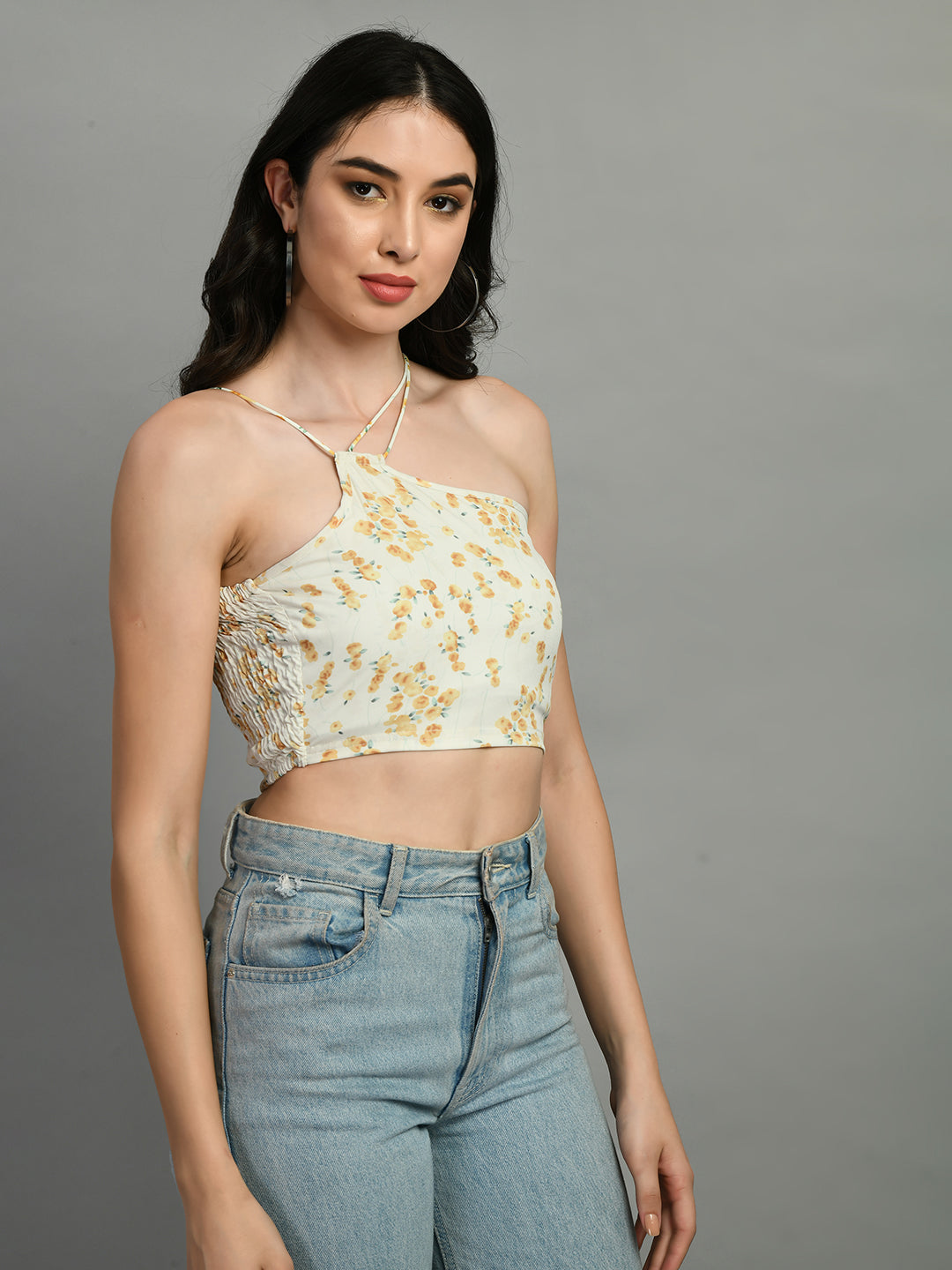Casual Noodle Straps Printed Women Yellow, Dark Green, White Top