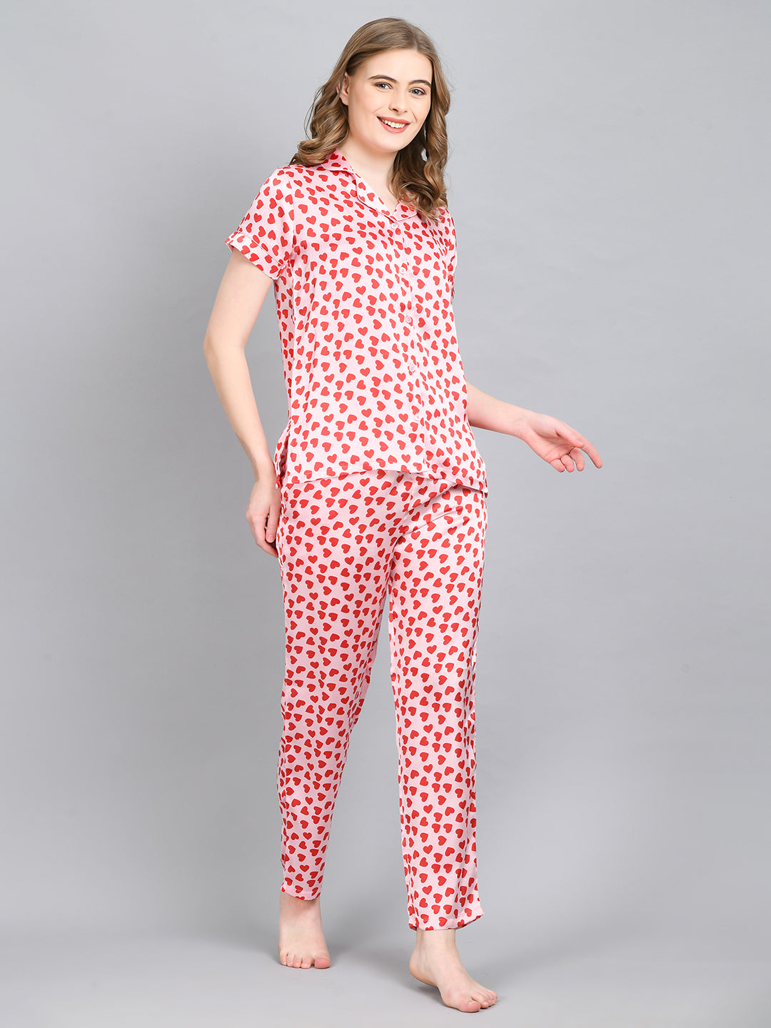 Women Top & Shorts Set Red Solid