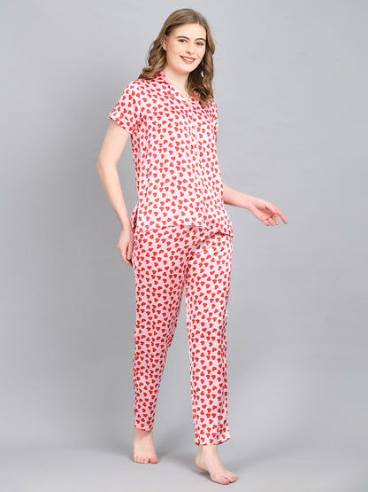 Women Top & Shorts Set Red Solid