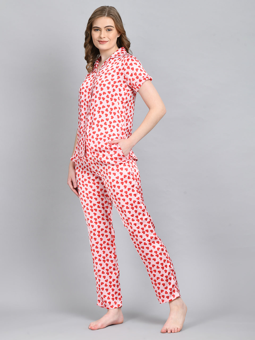 Women Top & Shorts Set Red Solid