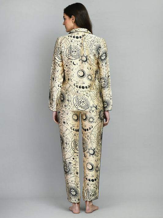 Women Shirt & Pyjama set Beige Printed