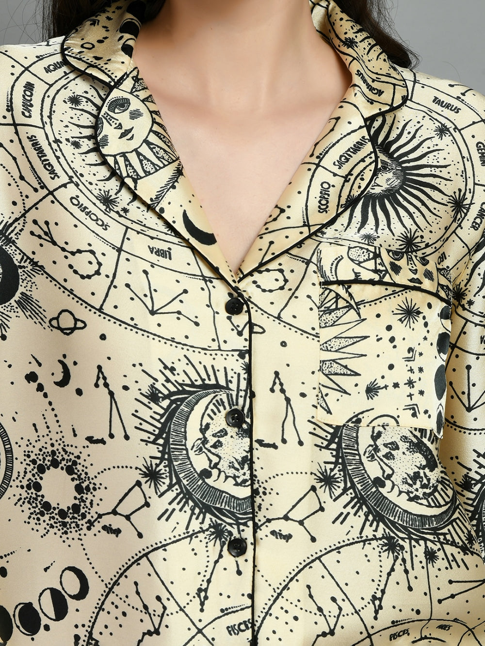 Women Shirt & Pyjama set Beige Printed