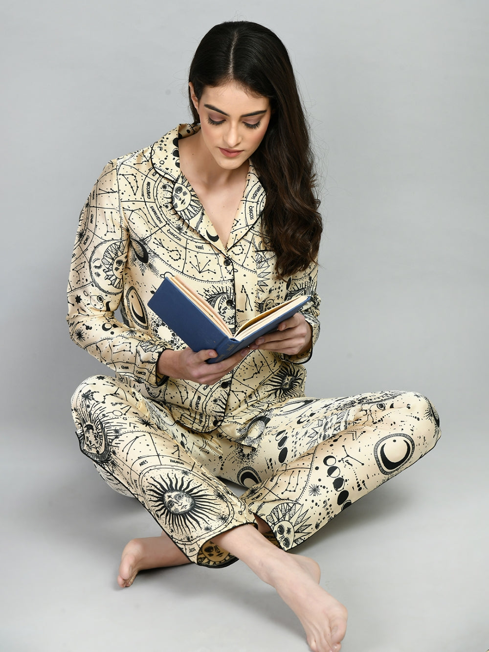 Women Shirt & Pyjama set Beige Printed