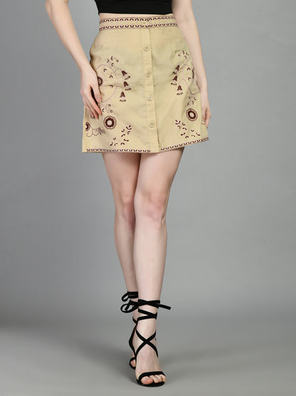 Women Embroidered Pencil Beige Skirt
