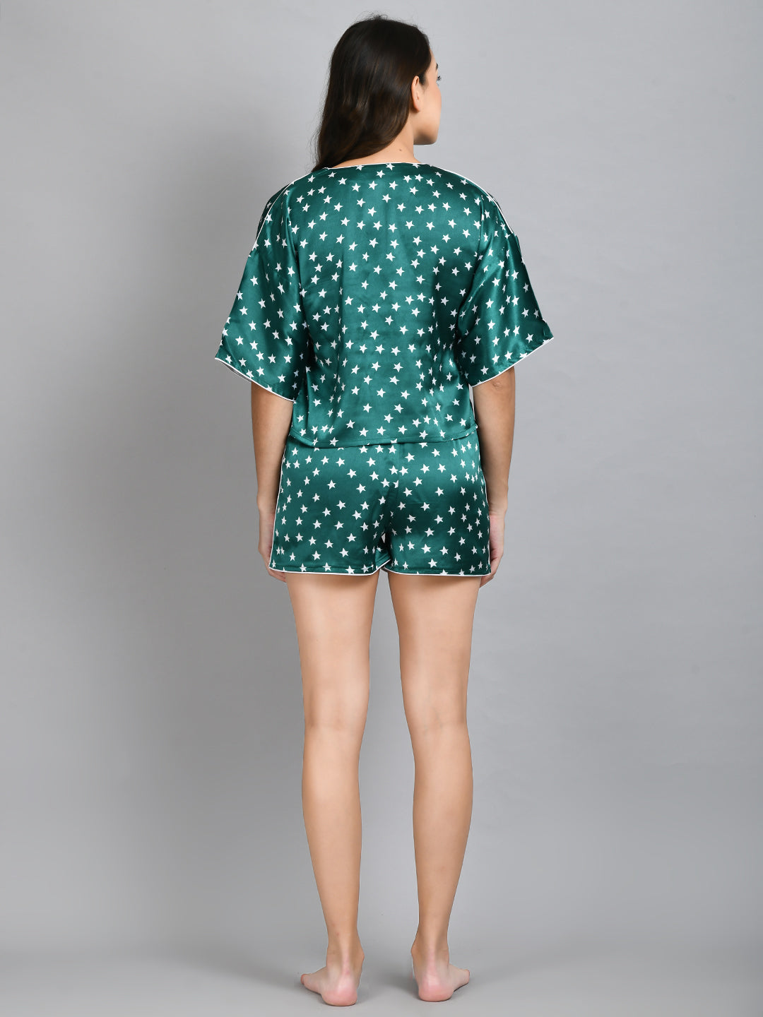 Women Top & Shorts Set Green Printed