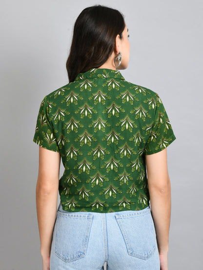Casual Regular Sleeves Printed Women Green Top