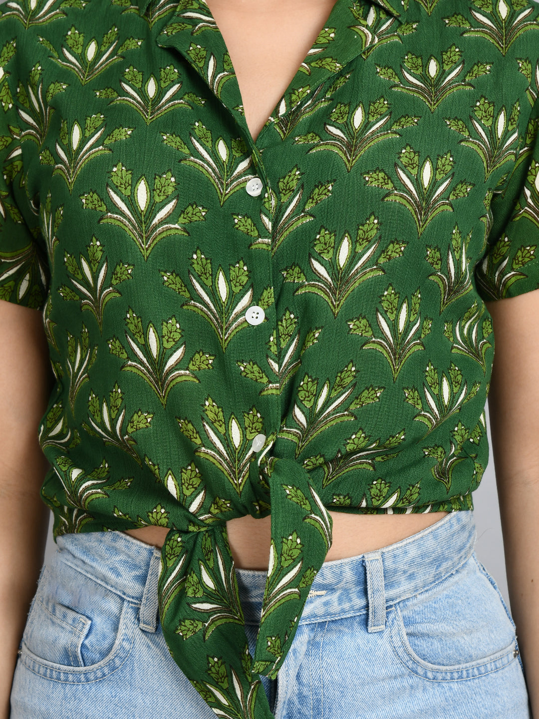 Casual Regular Sleeves Printed Women Green Top