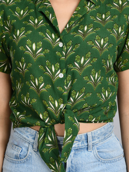 Casual Regular Sleeves Printed Women Green Top