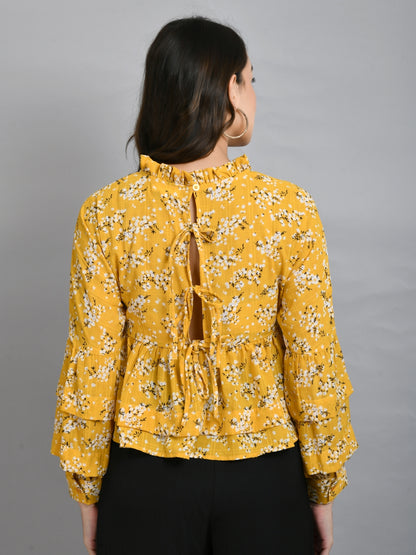 Casual Regular Sleeves Printed Women Yellow Top