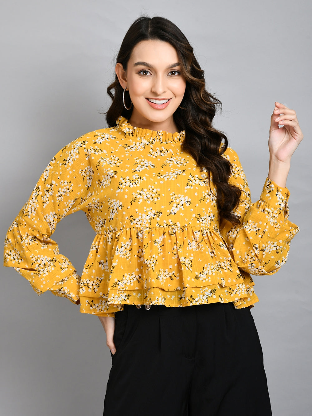 Casual Regular Sleeves Printed Women Yellow Top