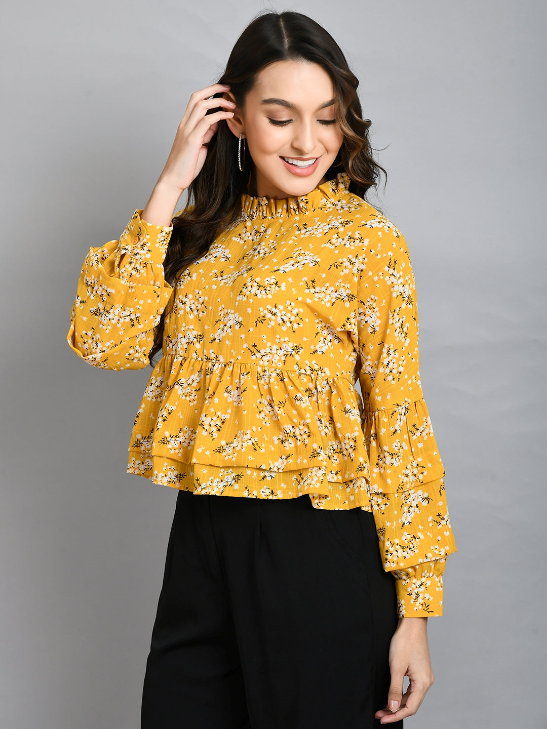 Casual Regular Sleeves Printed Women Yellow Top
