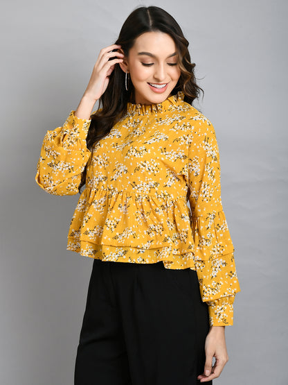 Casual Regular Sleeves Printed Women Yellow Top