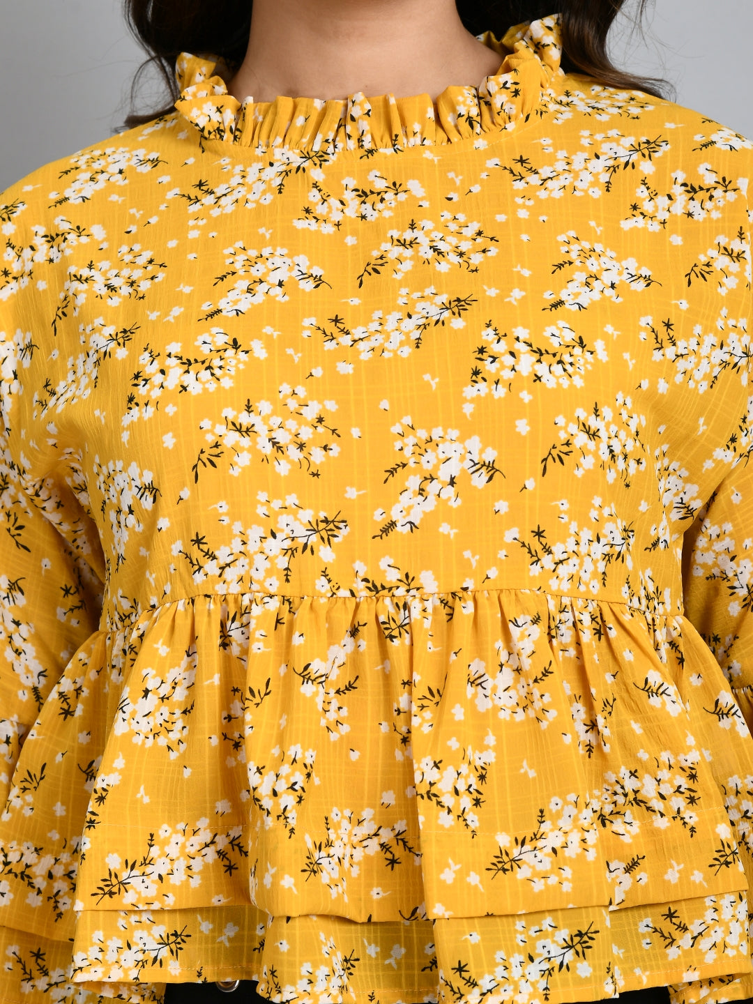 Casual Regular Sleeves Printed Women Yellow Top