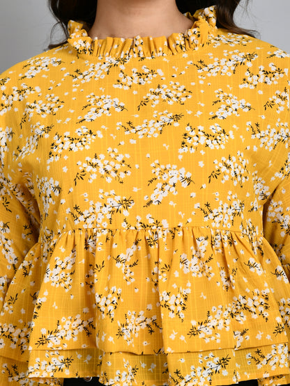 Casual Regular Sleeves Printed Women Yellow Top
