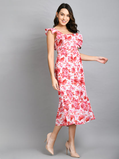 Women Fit and Flare White Midi/Calf Length Dress