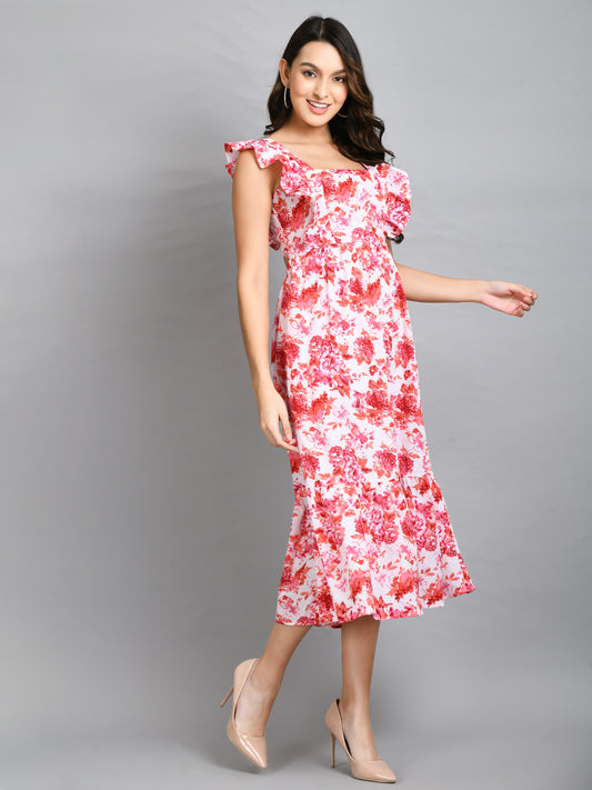 Women Fit and Flare White Midi/Calf Length Dress