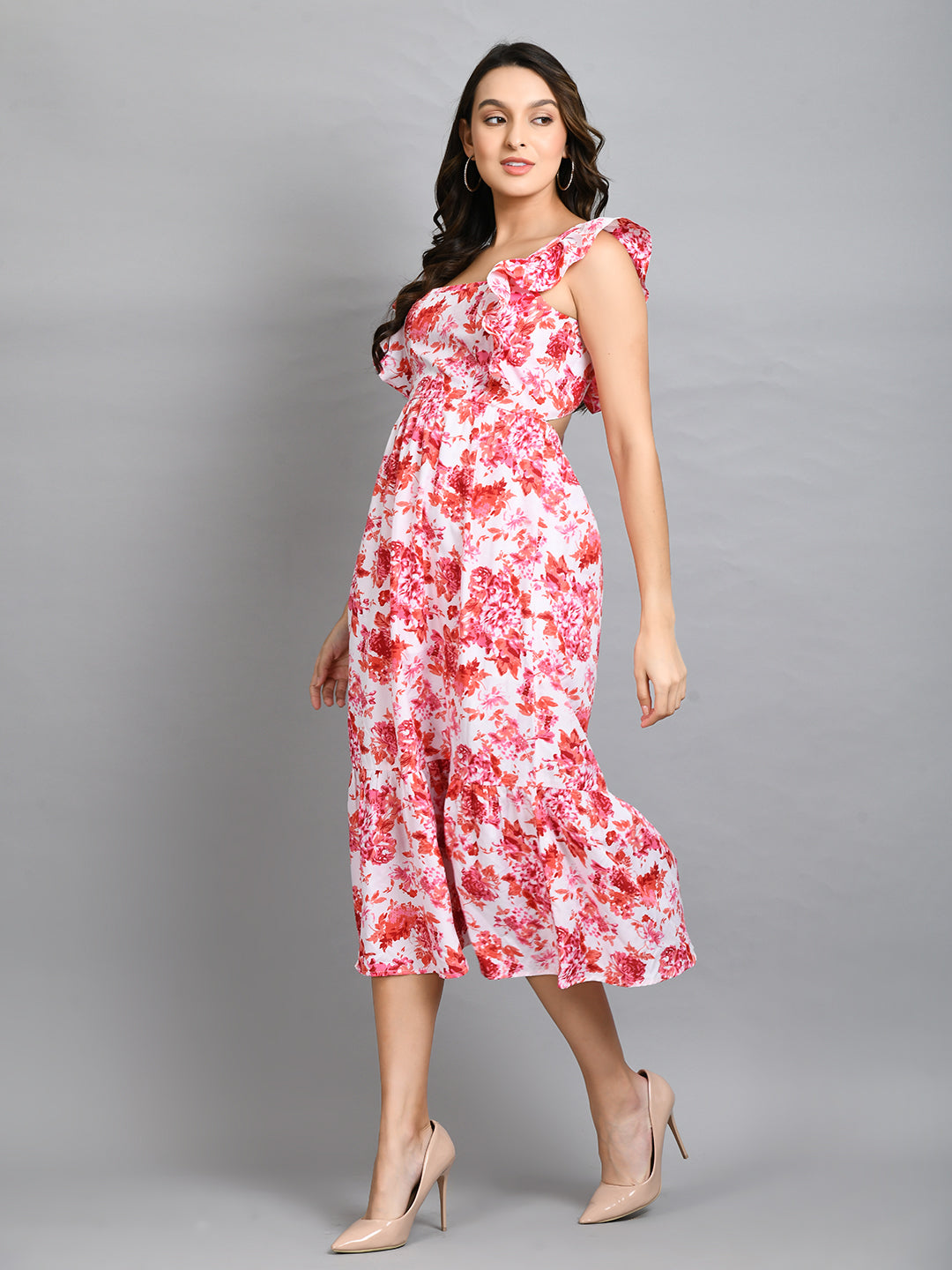 Women Fit and Flare White Midi/Calf Length Dress