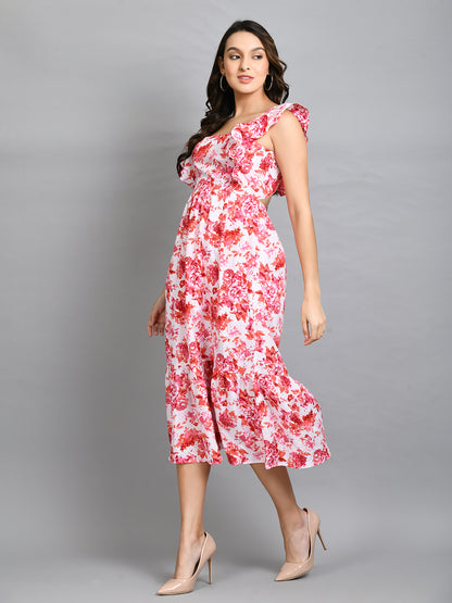 Women Fit and Flare White Midi/Calf Length Dress