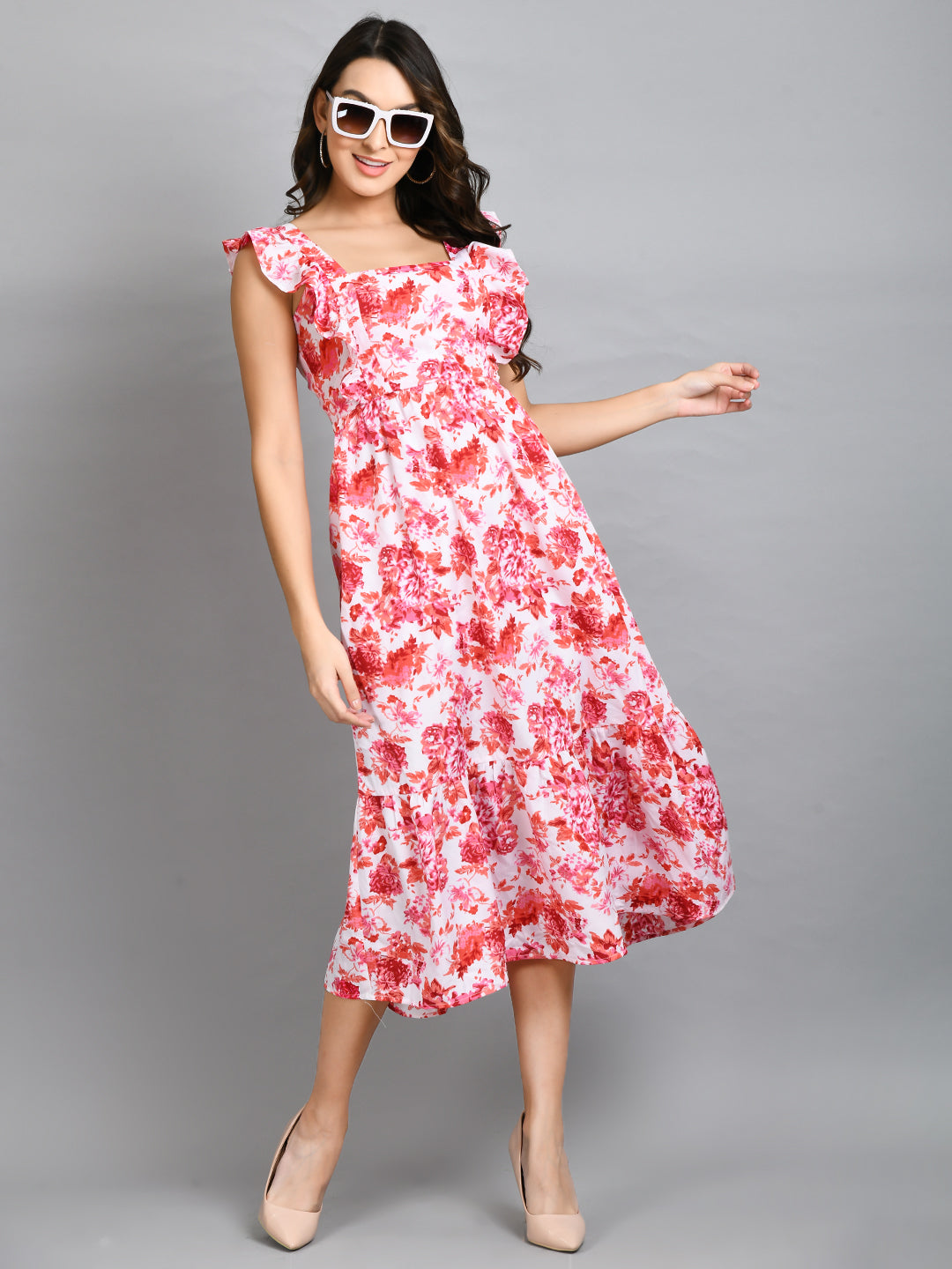 Women Fit and Flare White Midi/Calf Length Dress
