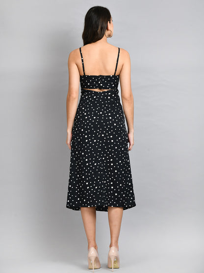 Women Fit and Flare White, Black Below Knee Dress