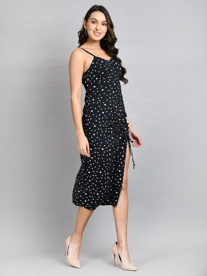 Women Fit and Flare White, Black Below Knee Dress
