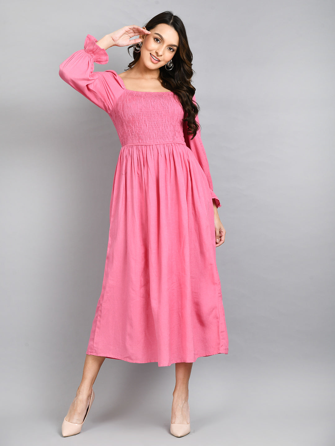 Women Fit and Flare Pink Ankle Length Dress