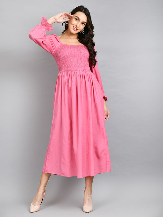 Women Fit and Flare Pink Ankle Length Dress