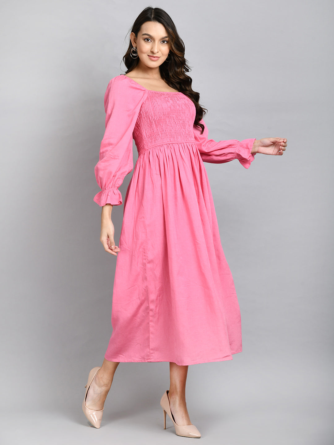 Women Fit and Flare Pink Ankle Length Dress