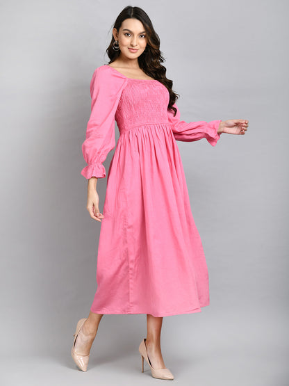 Women Fit and Flare Pink Ankle Length Dress
