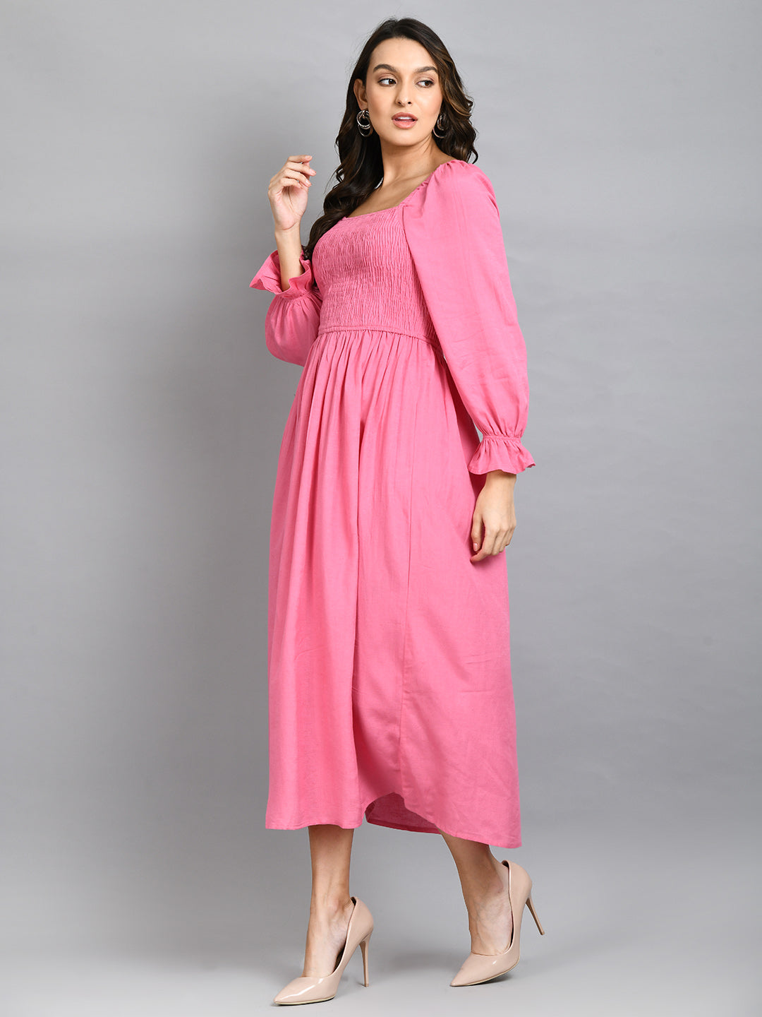 Women Fit and Flare Pink Ankle Length Dress